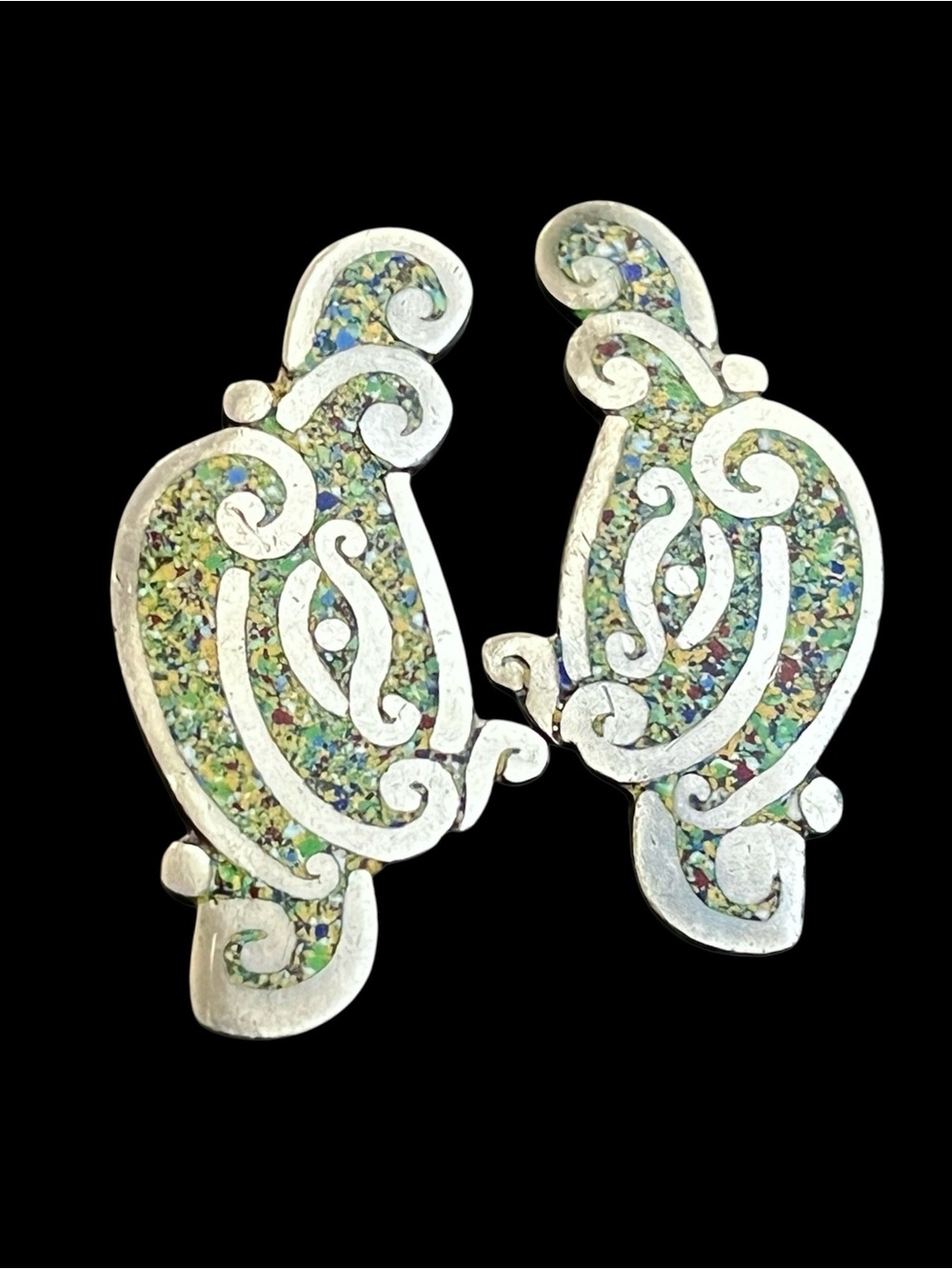 Margot de Taxco Sterling Silver Enamel Earrings #510 Mid Century